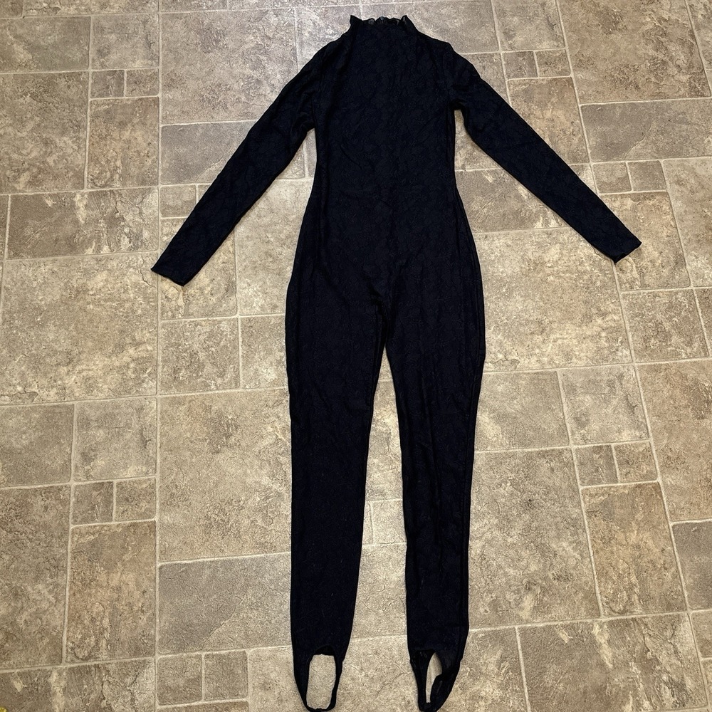 NWT Naked Wardrobe Lace Turtleneck Stirrup Jumpsuit Medium Black Floral 1 Piece